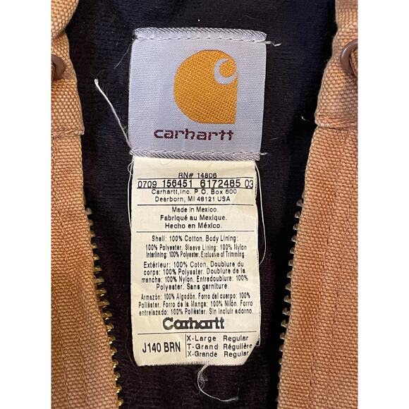 Carhartt J140 Duck Active Jacket XL Reg Distressed Workwear Flannel Lined Hoodie - Picture 2 of 12